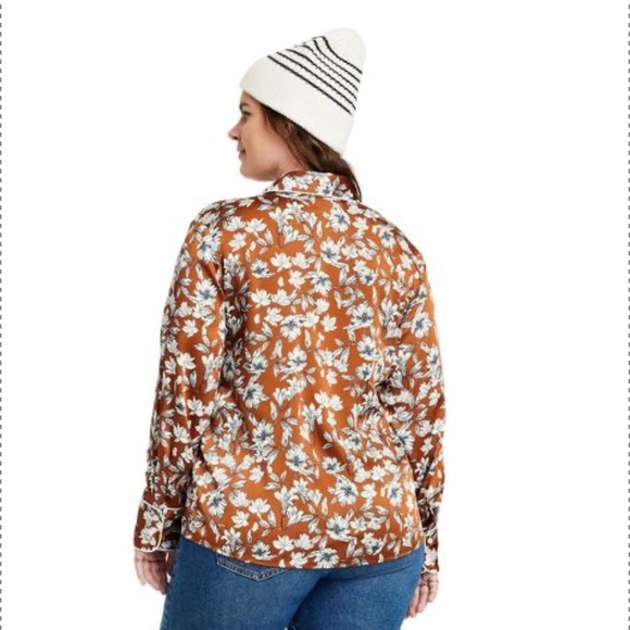 2X 🔖 LA LIGNNE x Target SOLD OUT Women's Floral Button Front Blouse Brown Silky - Picture 9 of 17